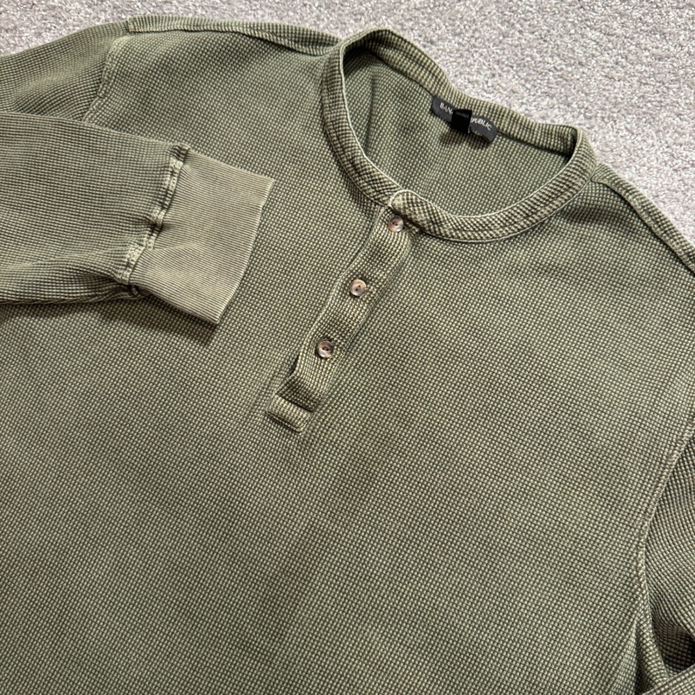 Banana Republic Henley Shirt Mens XXL Green Cotton Waffle Knit Heritage Outdoor